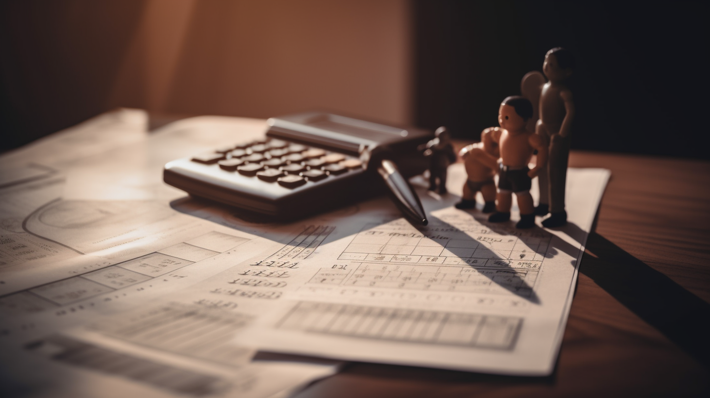 Contrato com valores e calculadora, simbolizando pensão alimentícia obrigatória