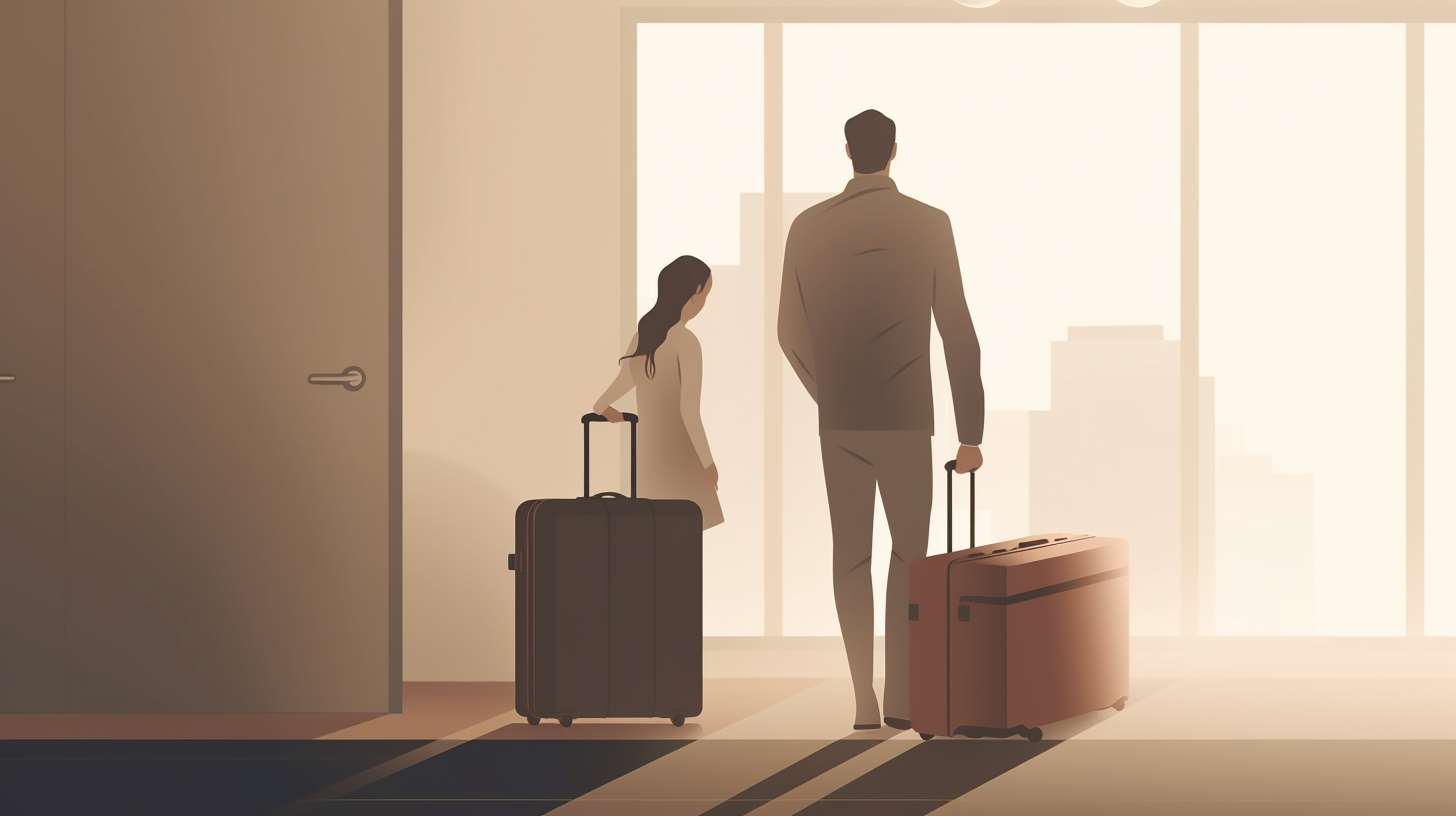 Casal se separando, com um dos cônjuges saindo de casa, representando a dúvida sobre perda de direitos