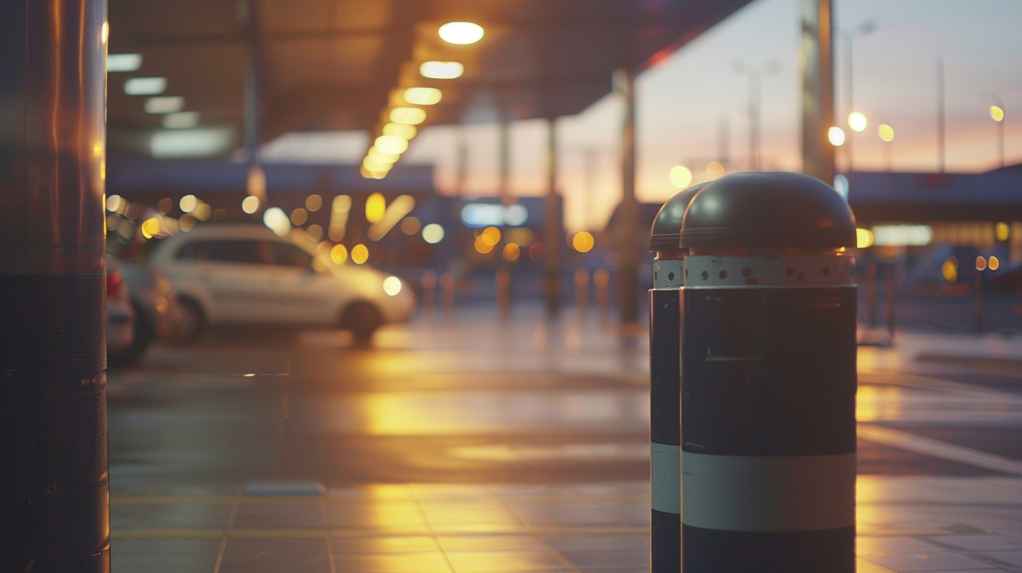 Carro estacionado em shopping com câmeras de vigilância visíveis, simbolizando dever de guarda e segurança