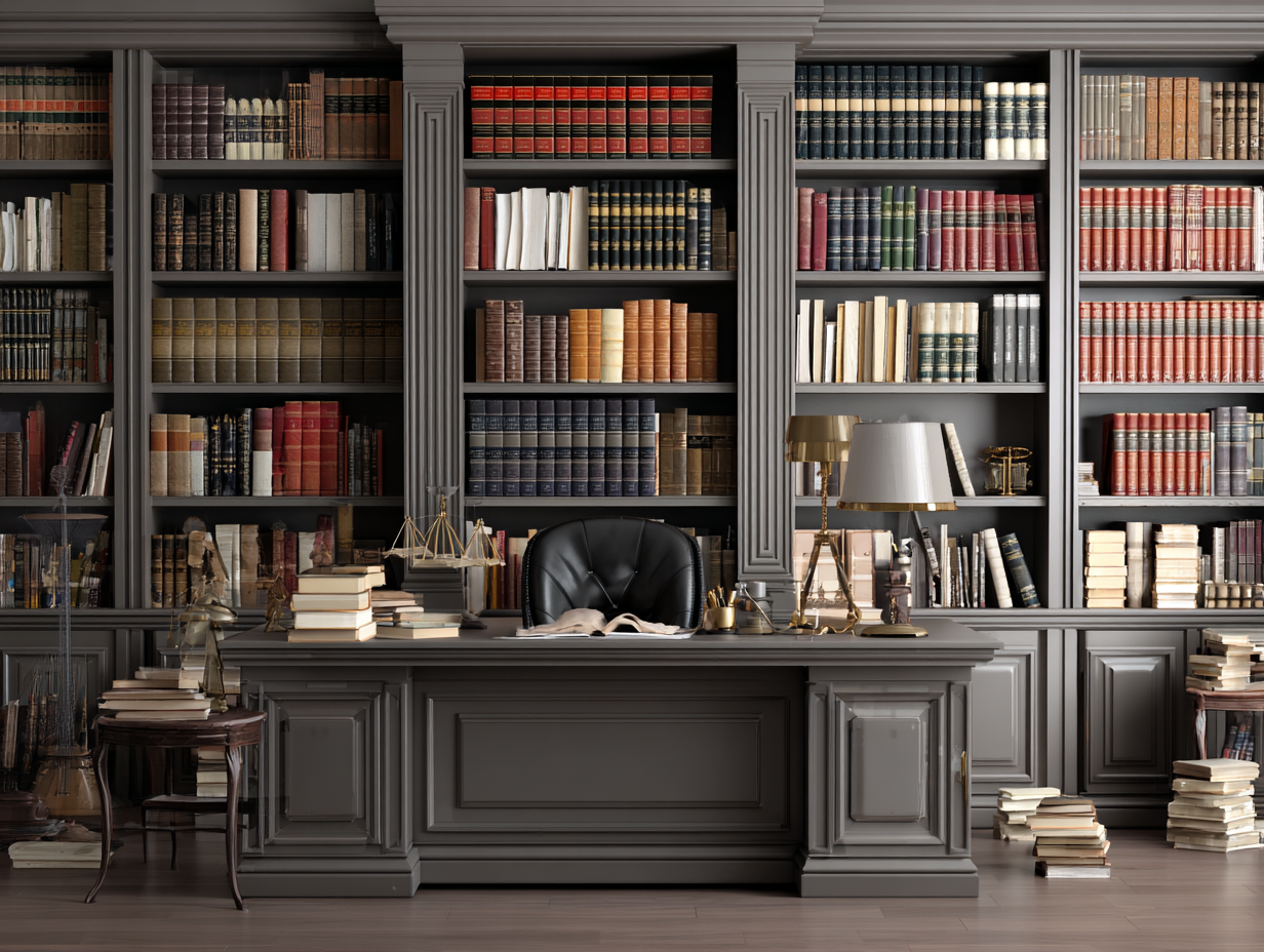 mesa de escritório jurídico com livros e documentos, representando decisão judicial sobre tráfico de drogas