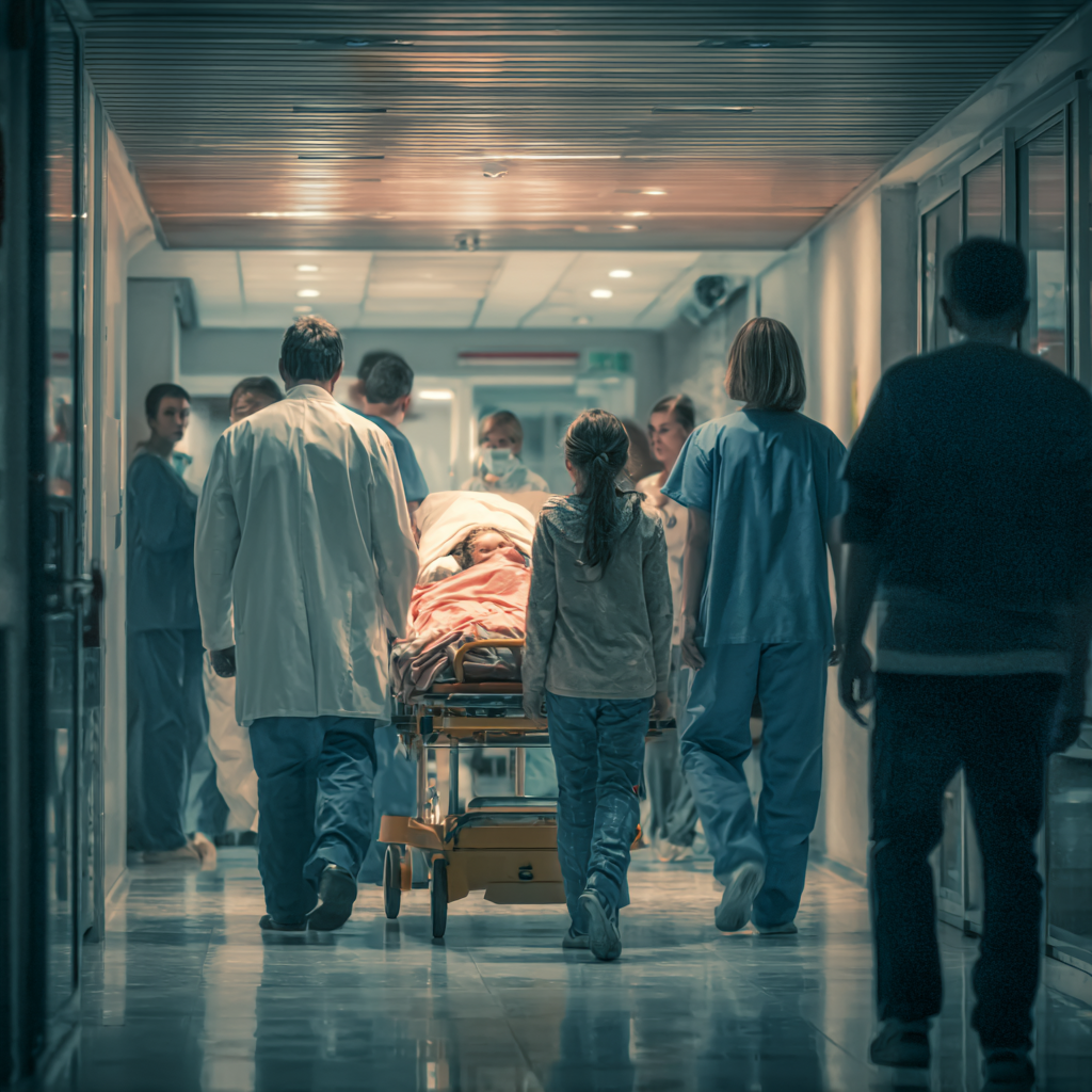 Criança recebendo atendimento médico emergencial em hospital, ilustrando a obrigação do plano de saúde em casos de urgência