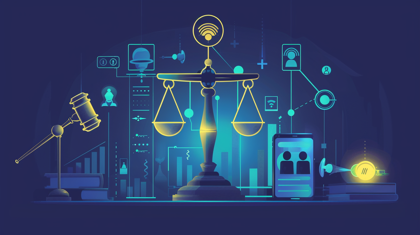 Imagem representando processo penal com celular, antena de telefonia e reconhecimento de pessoas em debate jurídico