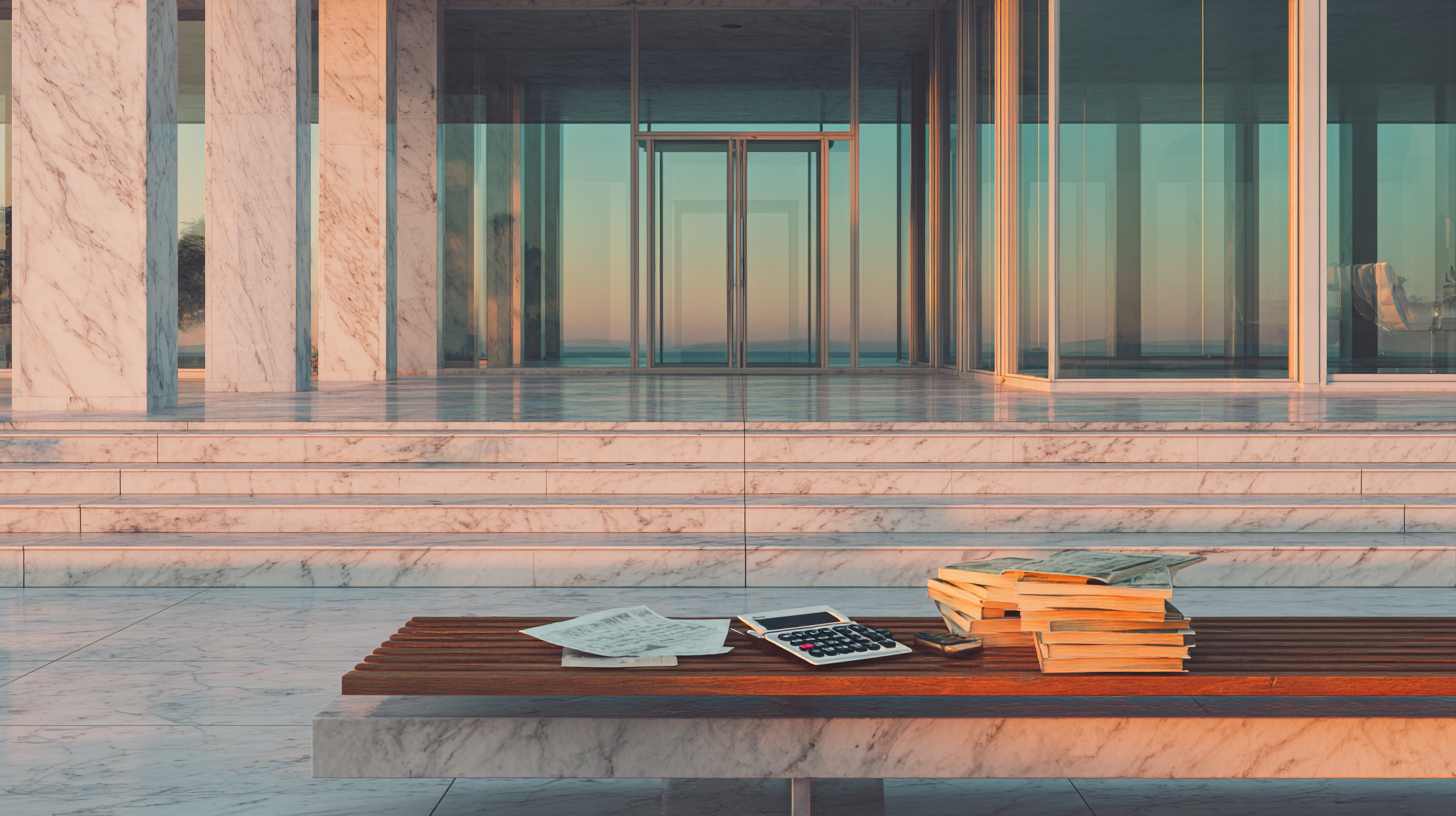 Documentos jurídicos e calculadora sobre mesa em escritório de advocacia em Vila Velha