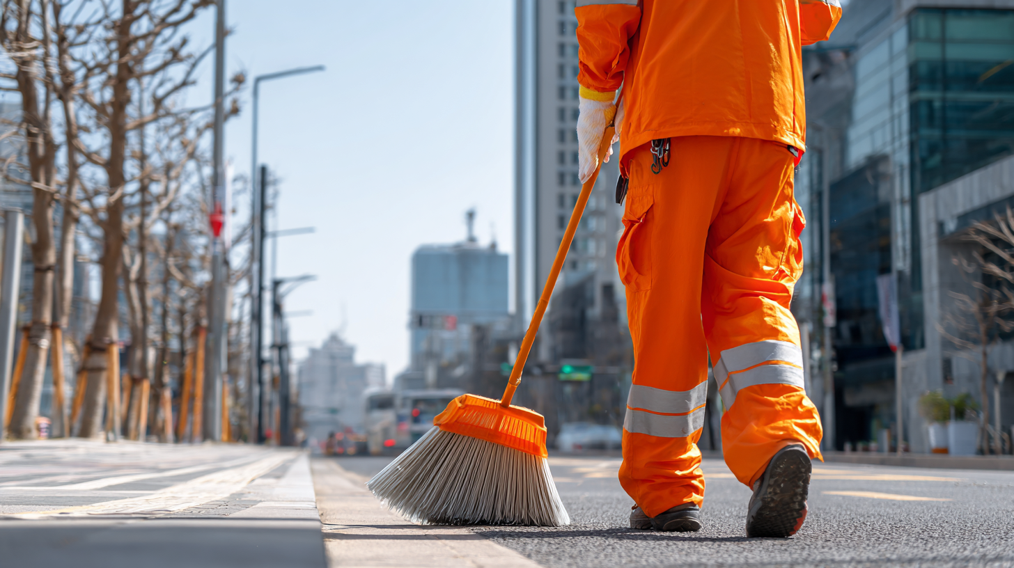 gari varrendo rua com uniforme de segurança em ambiente urbano claro, representando adicional de insalubridade